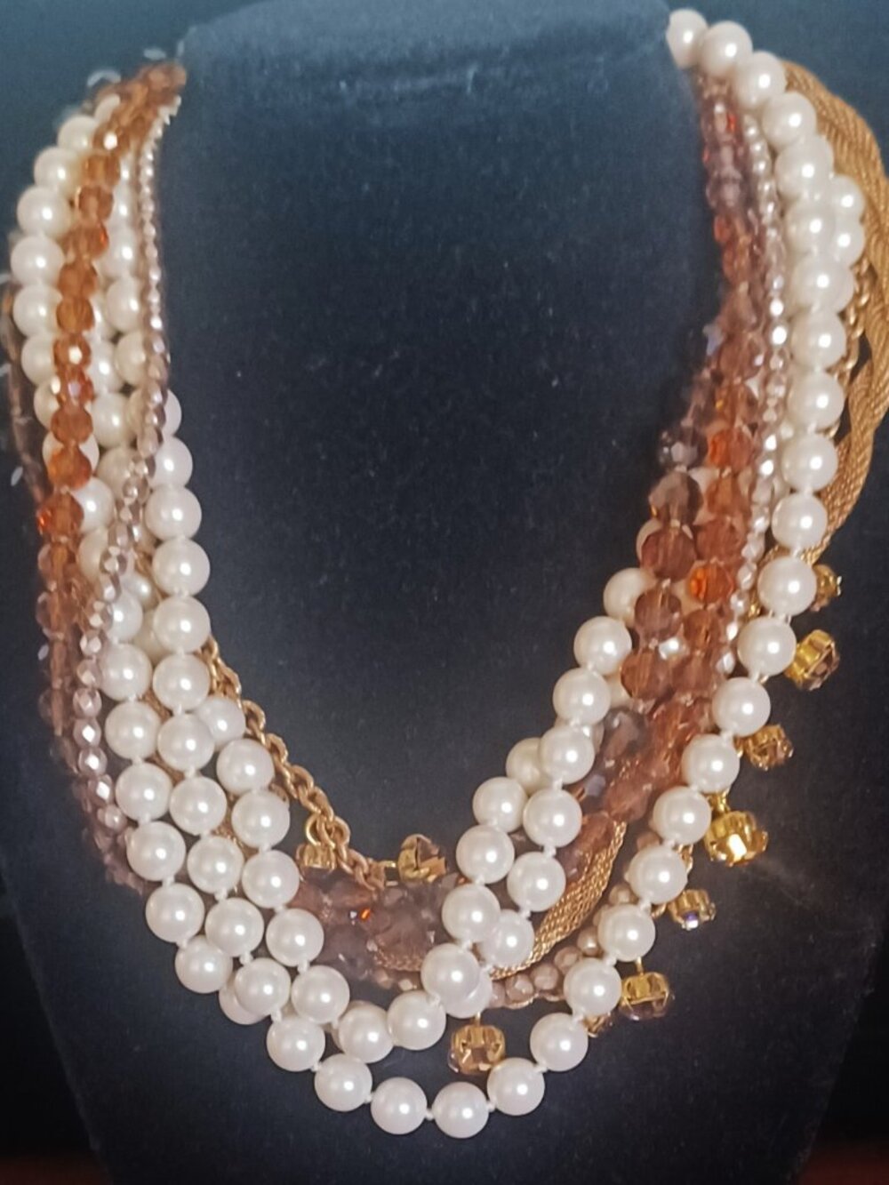 NIB Carolee Multi Strand Gold Tone, Faux pearls, and Bead Necklace